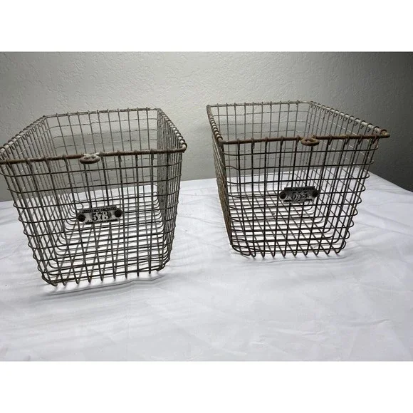 Vintage Kaspar Wire Metal Industrial Gym Locker Basket Shiner, Texas - 2 Baskets - Picture 4 of 7